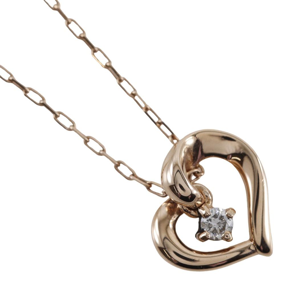 4℃ heart Necklace K10 Pink Gold/diamond heart 1.2g Women Used