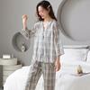 Women's Pajamas: Spring/summer Pure Cotton Pure Cotton, Summer Plaid Woven Cotton Nine-quarter Sleeve Long Pants, Thin Loungewear Set