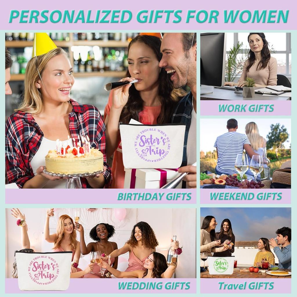 3Pcs Girls Trip Gifts Girls Weekend 2025 Makeup Bag Sisters Trip Gifts Favors Summer Gifts Cosmetic Bag Toiletry Bag Zipper Pouch Weekender Bags for