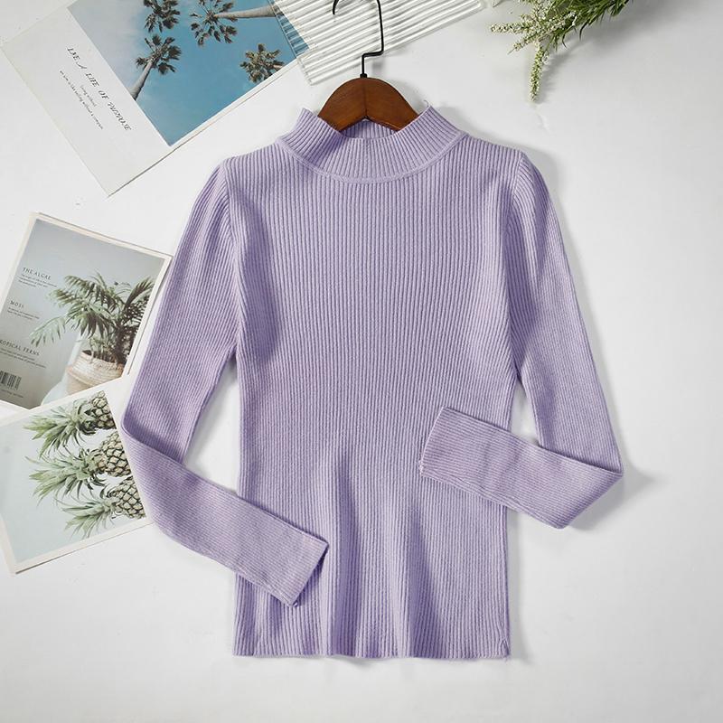 New Autumn Long Sleeve Base Knitted Sweater Women Winter Fashion Half High Collar Pullover Women Sweaters Vintage Slim Fit Solid Casual Knitwear 24970