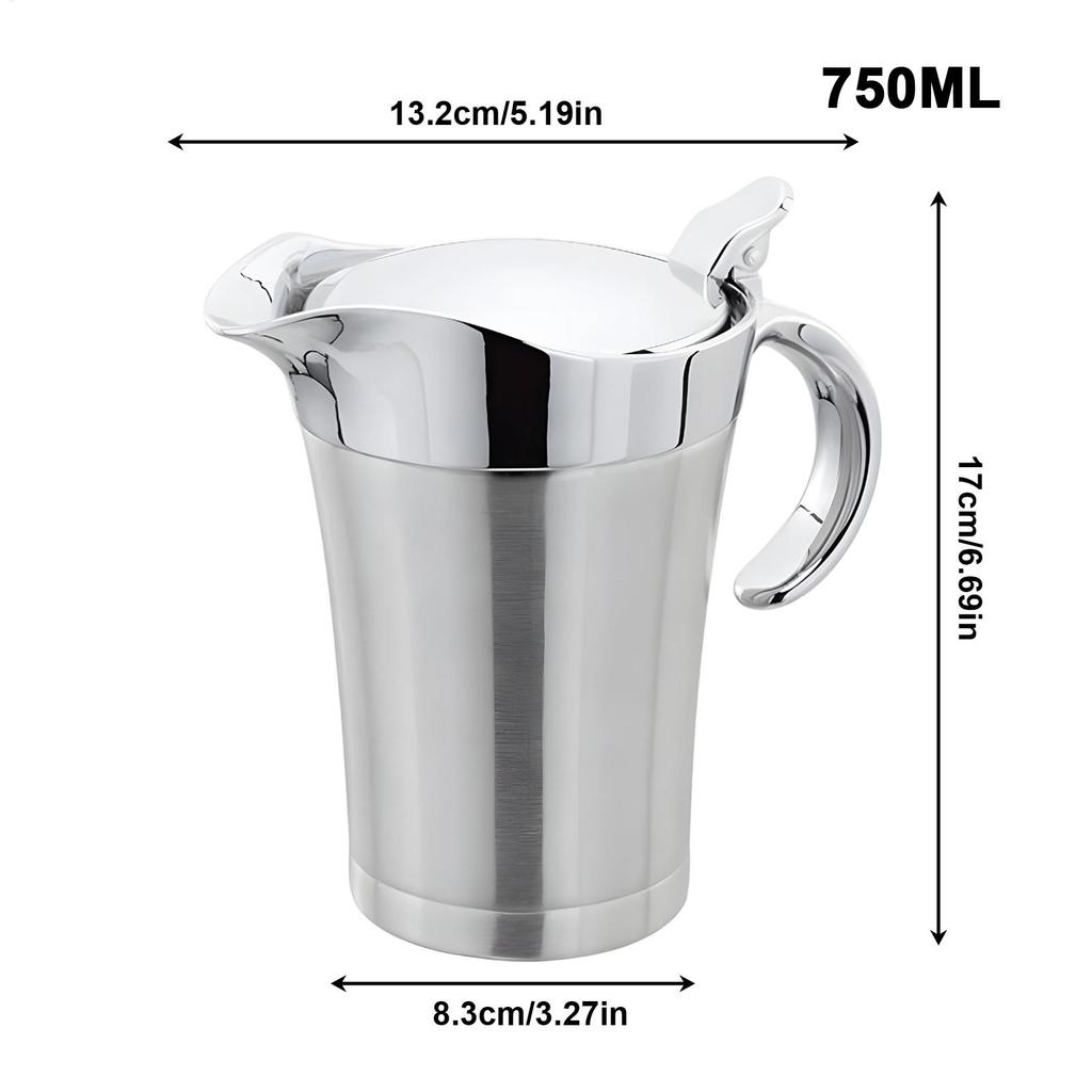 Gravy kanna i rostfritt stål 750 ml Såsspridare Dubbelisolerad Sås- och såskanna Vinägrettkanna med gångjärnslock för hemmafest