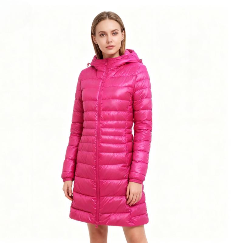 Women's Long Hooded Puffer Down Jacket - Ultra-Light Style