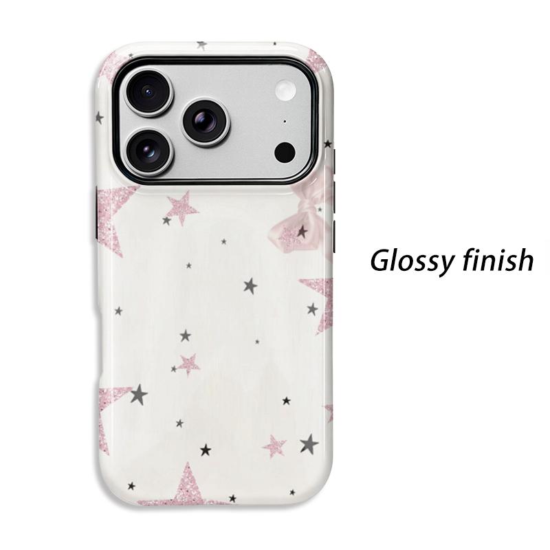 Glittering Pink Bow Starry Pattern Graphic Art Film Aesthetic Protective Shockproof Bumper Phone Case Cover For iPhone 14 15 16 Pro Max Plus