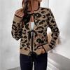 Leopard Print Bow Tie Lace-up Knit Cardigan Sweater for Women - Autumn/Winter 2026 Collection