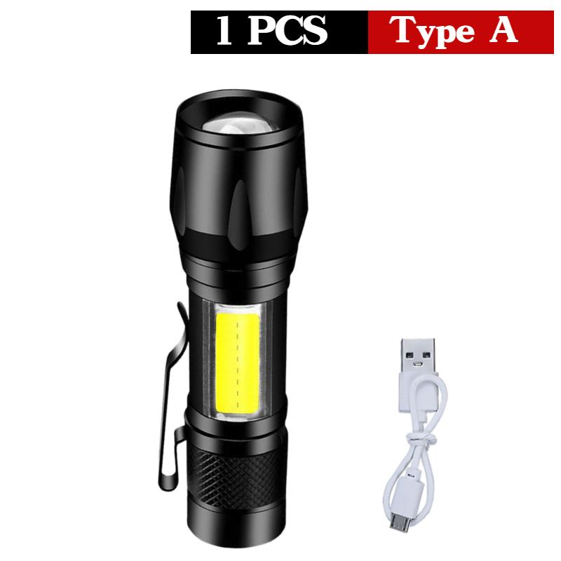 Outdoor Mini Portable T6 Flashlight USB Charging Small Flashlight Outdoor LED Camping Light Work Light with COB Side Lights