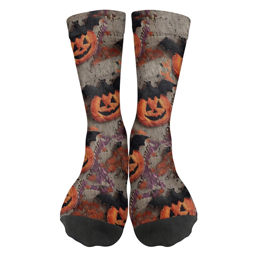 Unisex Breathable Mid-Calf Socks Halloween Patterned Comfortable Stretch Crew Socks Suitable for Daily Wear and Seasonal Use