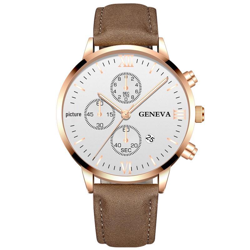 High-demand Men’s Geneva Quartz Watch – New Business & Casual Style with Calendar and Leather Strap.