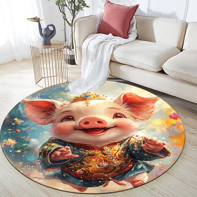 Fantasy Pig Round Area Rug,Carpet Rug for Living Room Bedroom Sofa Playroom Decor,Non-slip Floor Mat