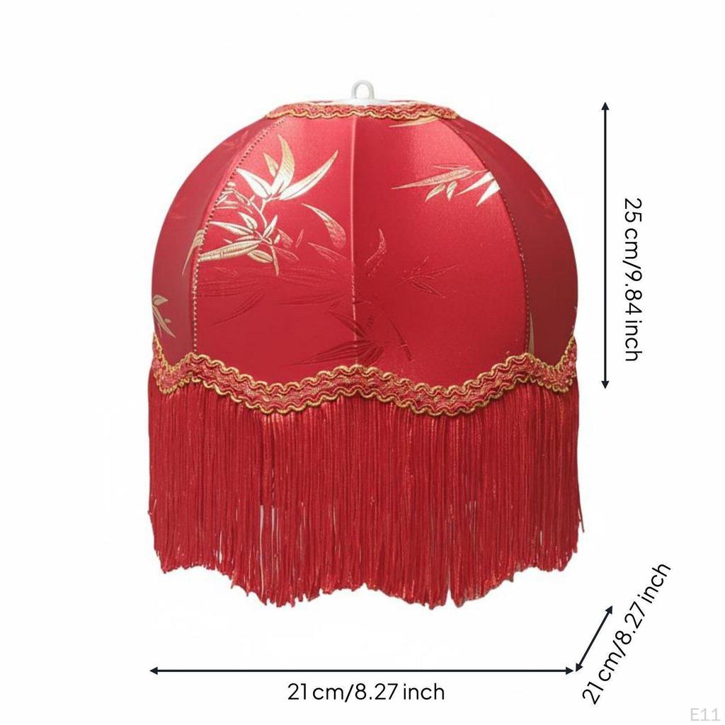 Lampshade Handmade Tassel Fringed Lamp Shade for Bedroom Green Dome Fringe