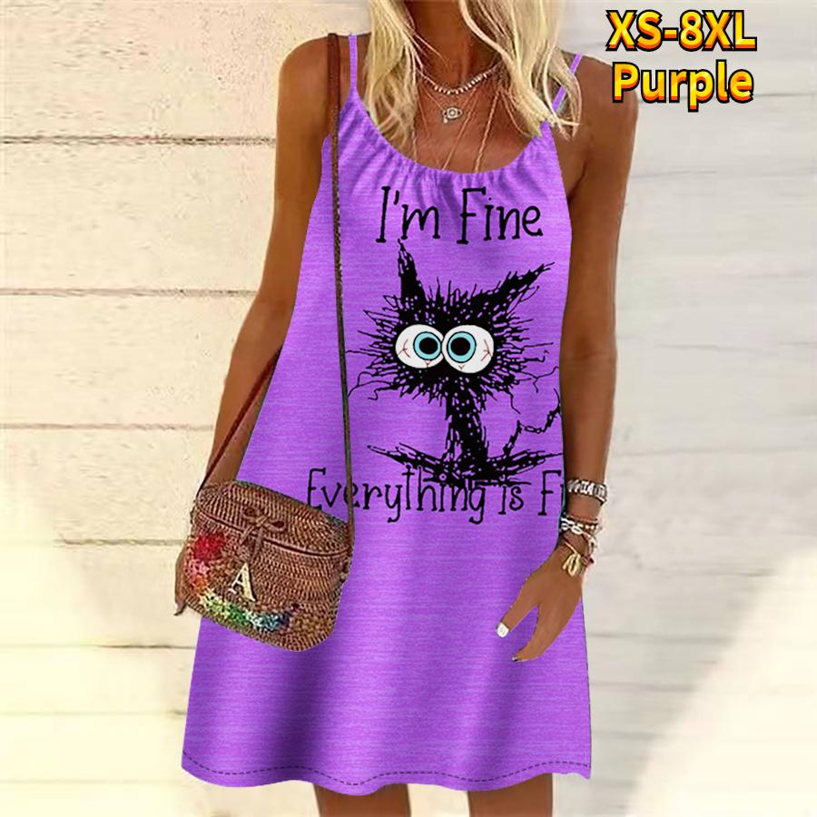 

Женское мини-платье с цветочным принтом жареного котенка без рукавов, летнее пляжное платье, сарафан L фиолетовый