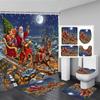 Winter Weihnachten Duschvorhang Set Niedlicher Blauer Schneemann Xmas Geschenk Wald Zeder Schnee Neujahr Badezimmer Deko Duschvorleger Toilettenbezug