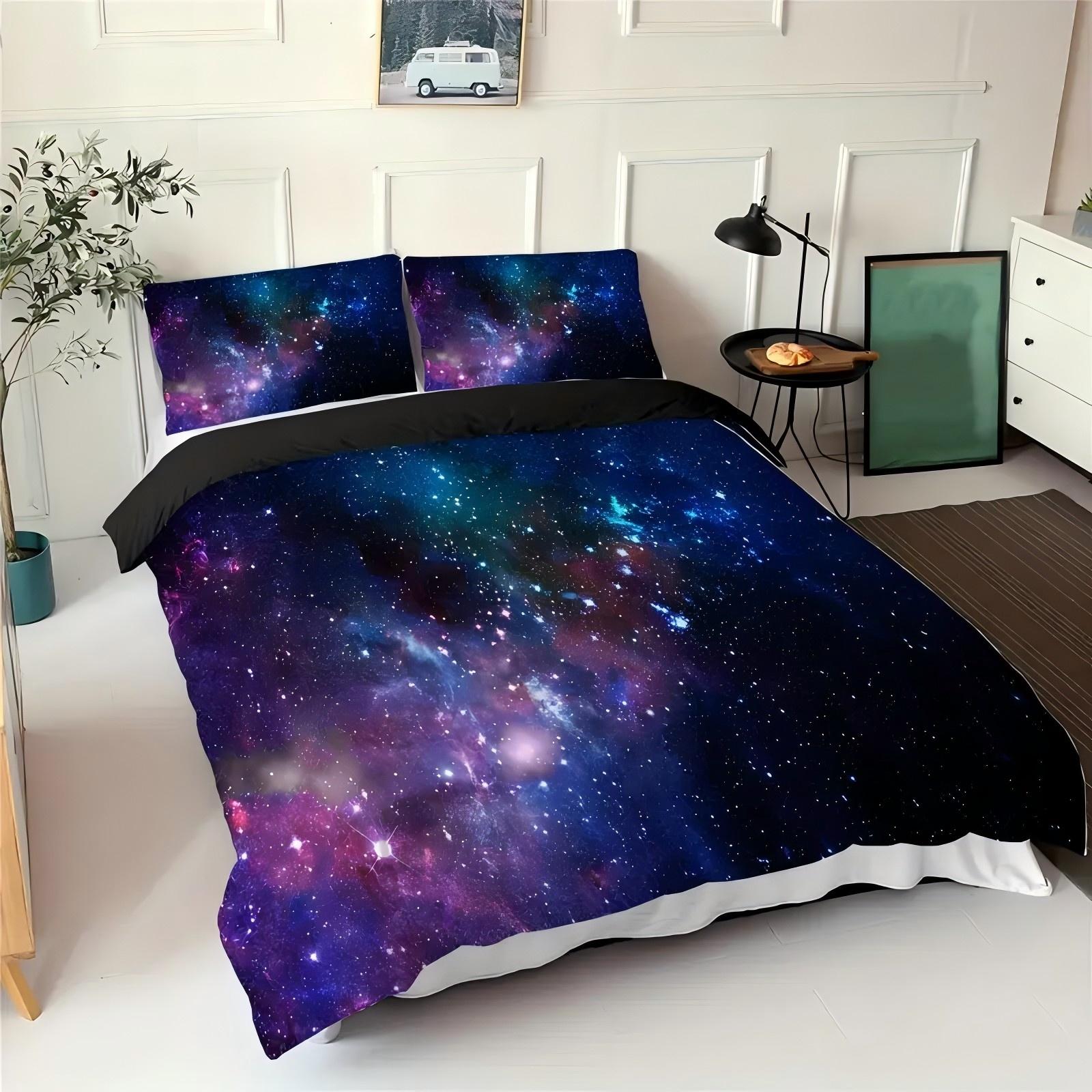 

Синий Фиолетовый Звездное Небо 3D Принт Комплект Постельного Белья Мягкий Удобный Мечта Тема Пододеяльник Для Детей Подростков Взрослых Покрывало Наволочки 135x200cm 2pcs