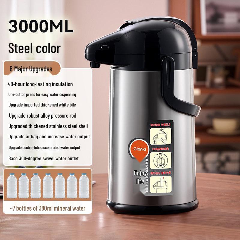 Giant Press-Type Hot Water Kettle with Large Capacity, Double-Tube Glass Liner for Household or Tea Room