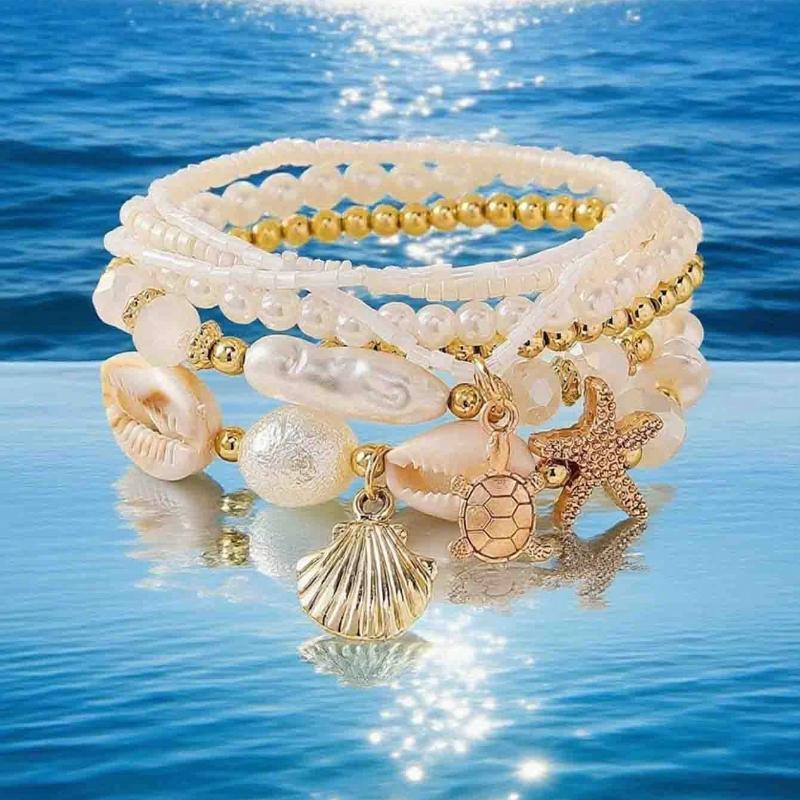 7pcs/Set Seashells, Pearls Beads Layered Bracelet Set, Ndom Shell Patterns, Great Gift Idea, Healing Crystal Bracelet for Spiritual Energy Healing