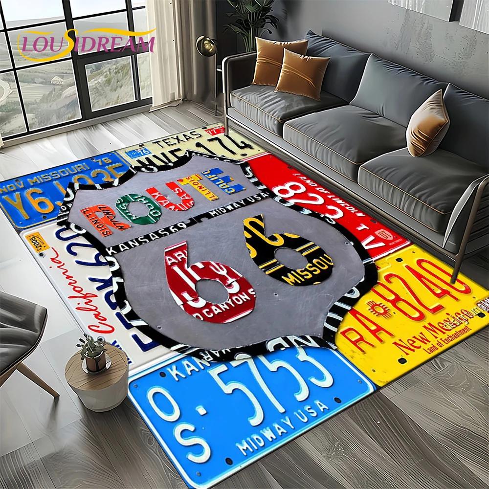 Route 66 Retro America Historic Mother Road,mãe EstradaCarpet Rug for Living Room Bedroom Home Sofa,Area Rug Non-slip Floor Mat