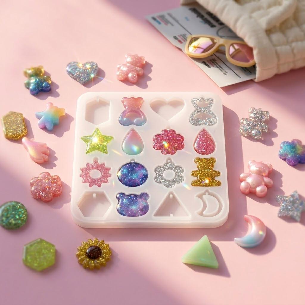 Early Riser DIY Resin Mold: Silicone Molds for Cartoon Animal & Geometric Pendants, Earrings (Rabbit, Bear, Butterfly, Flower)
