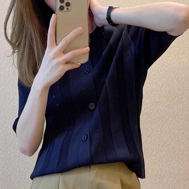 Dame Gensere Cardigans 2025 Sommer Kortermet Turn Down Krage Kontor Dame Strikkegenser Dame Overdeler Cardigan JJ156