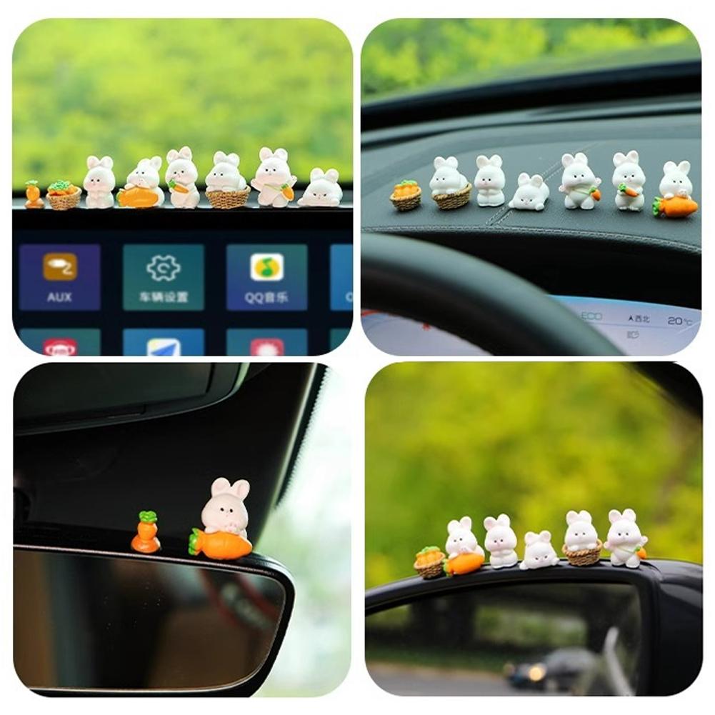 Fun Chicks Cute Mini Duck Bunny Ornaments Car Interior Decor Fairy Garden Home Gift Car Dashboard Rearview Mirror Accessories
