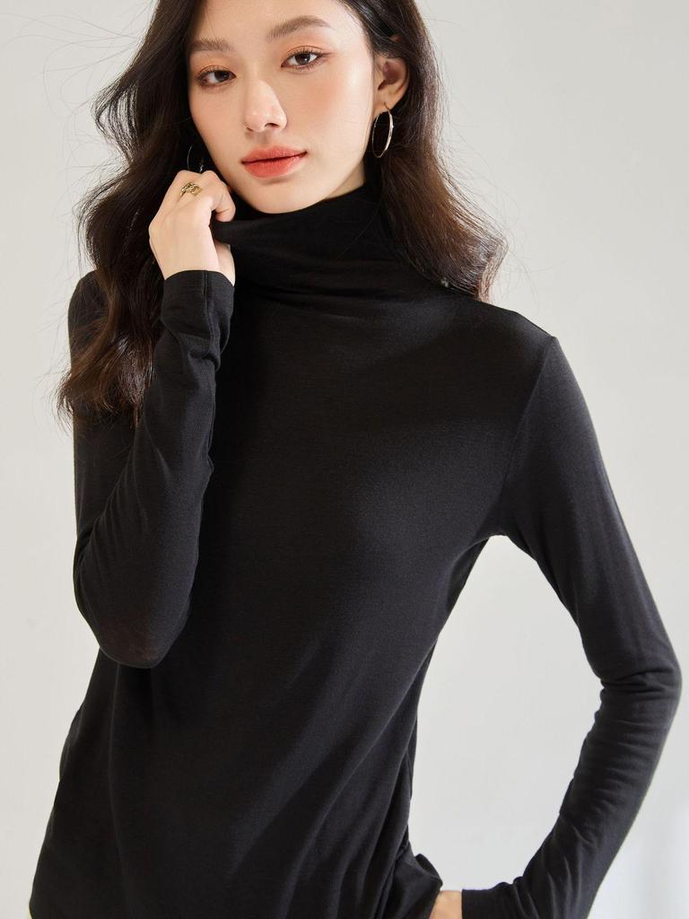 Damen Leichtes Seidiges Warmes Langarm-Basisschicht-Oberteil mit Rollkragen für den Herbst