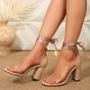 Women High Heels Sandals Fashion Square Low Elegant Dress Shoes Ladies 2026 New Summer Sandals Outdoor Casual Heels Women