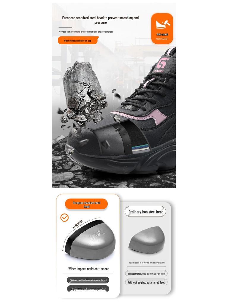 Zimowe buty robocze damskie: Anty-zmiażdżeniowe, Anty-przebiciowe, Wyściełane aksamitem, Odporne na ścieranie, Wygodne Buty Bezpieczeństwa na Place Budowy