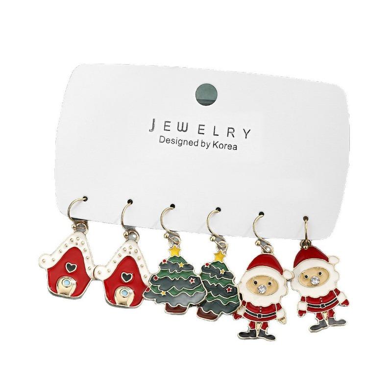 Personalized Jewelry Christmas Alloy Stud Earrings Christmas Hat Elk Point Diamond Christmas Tree Gingerbread Man Earrings
