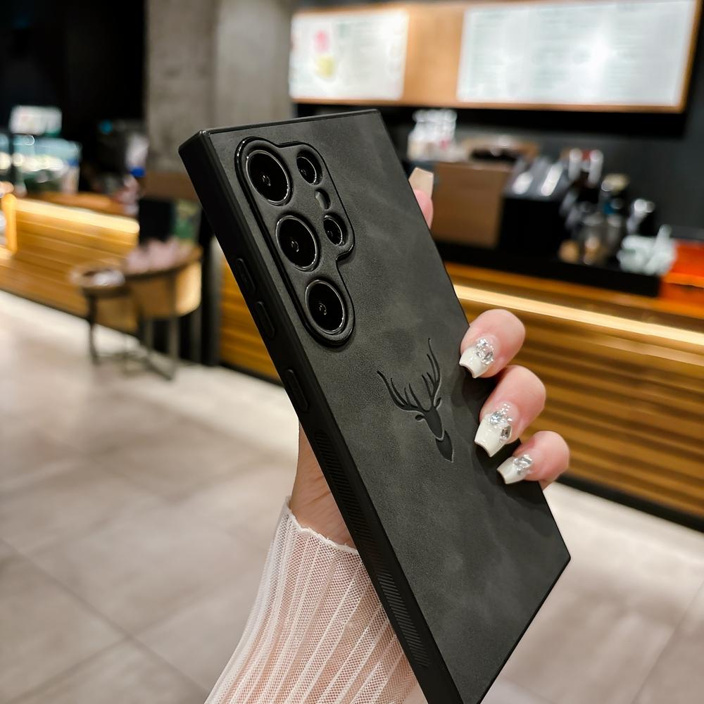 Retre PU Leder Handyhülle Für Samsung Galaxy S25 S24 S23 S22 S21 Ultra Plus FE EDGE Note 20 Ultra Plus Hirschkopf Hülle Abdeckung