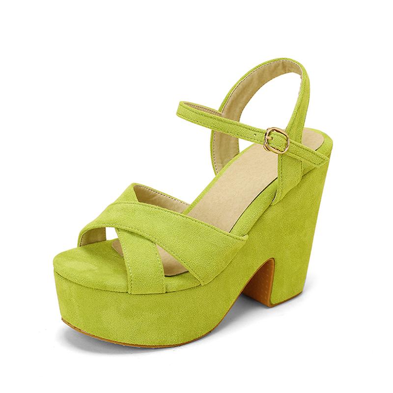 

Материал флока с матовым покрытием, танкетка, дышащие женские летние сандалии, ультравысокая водонепроницаемая платформа, сандалии флуоресцентного зеленого цвета 39 зелёный