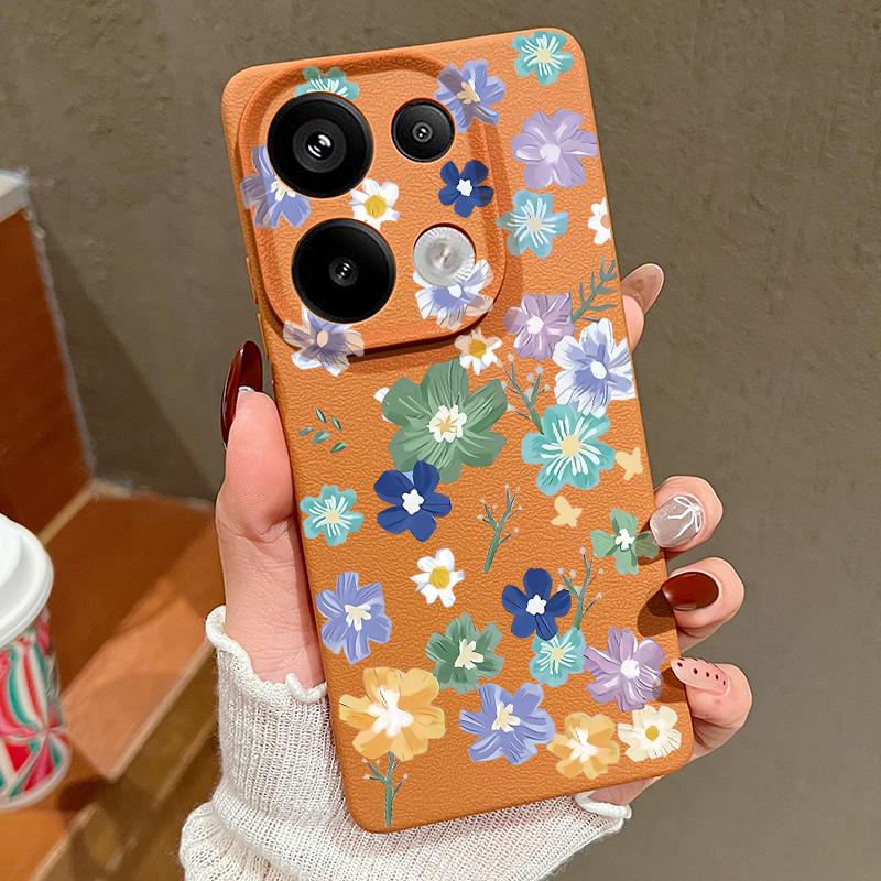 Cartoon Blumenmuster Silikon Weiche Hülle für Xiaomi 13t Poco X6 M6 Pro Redmi Note 14 13 12 11 10 Pro Stoßfest Leder Einfarbig Schlanke Hülle