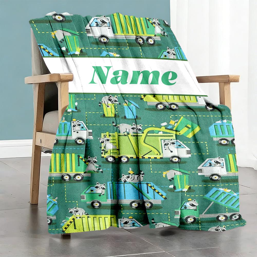 Garbage Truck Personalized Text Blanket Throw Personalized Blanket Warmthful Decor Versatile for Sofa Picnics Bedding Nap Ideal for All Seasons