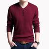 Spring Autumn Korean Knitted Pullovers Slim Fashion Button Casual V-Neck Men's Clothing Solid Color Basic Long Sleeve T-shirts