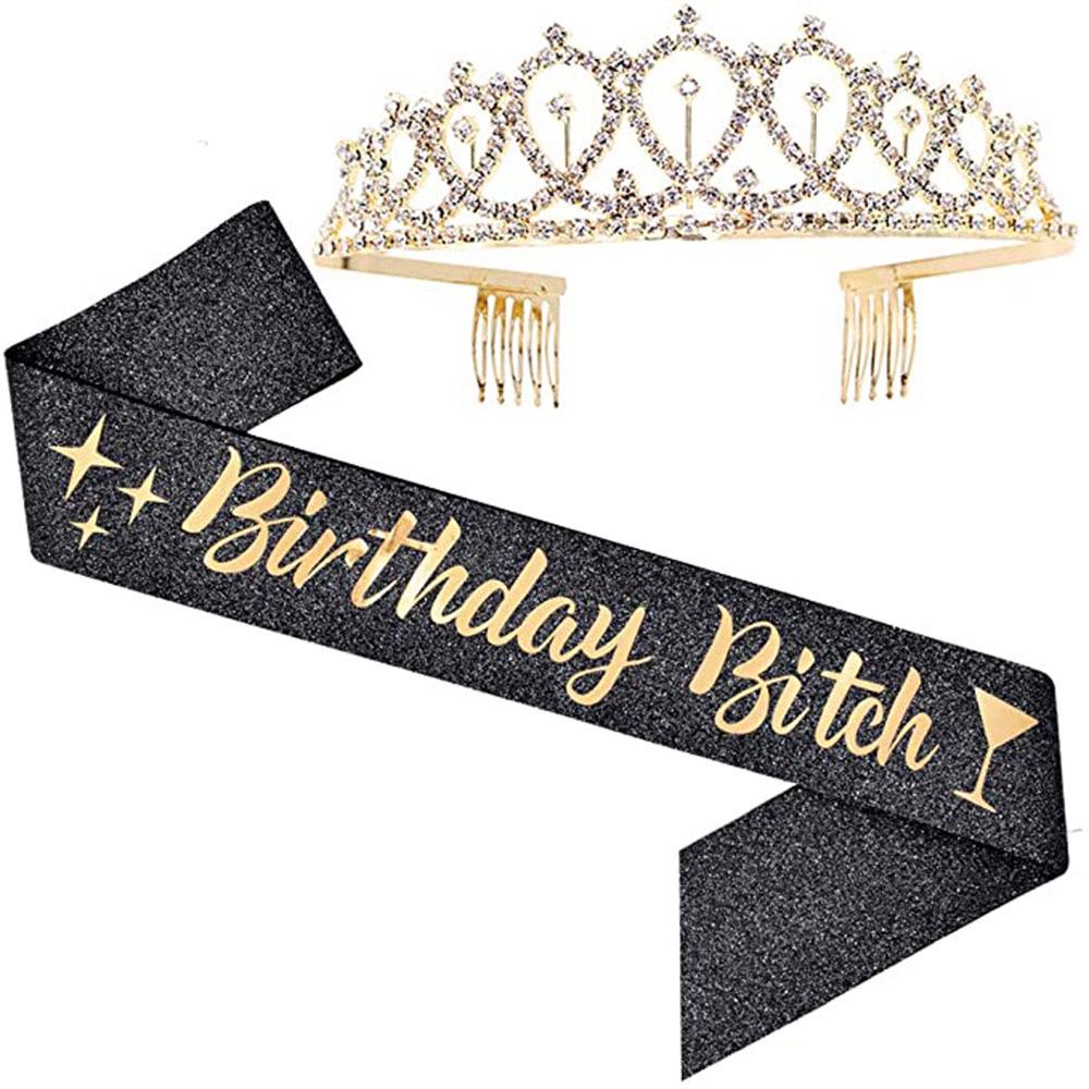 Set de Corona Brillante con Correa para el Hombro y Diadema para Niñas Cumpleañeras
