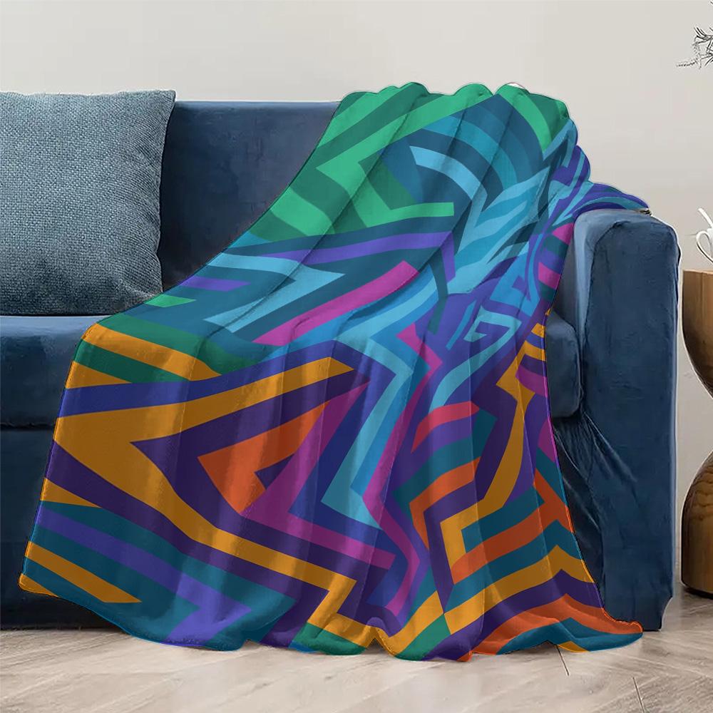Vibrant Geometric Pattern Fleece Blanket - Abstract Colorful Block Design Sofa Bed Throw For Kids Teens Adults