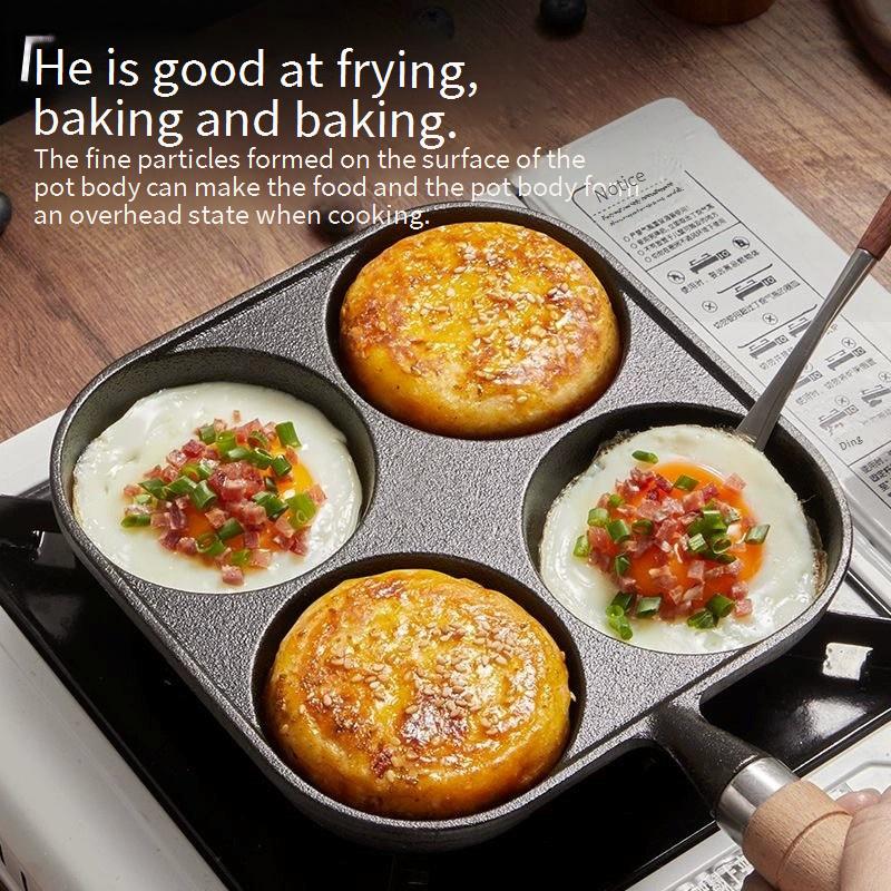 Household Four-Hole Egg Frying Pan Burger Mold Pancake Flat Bottom