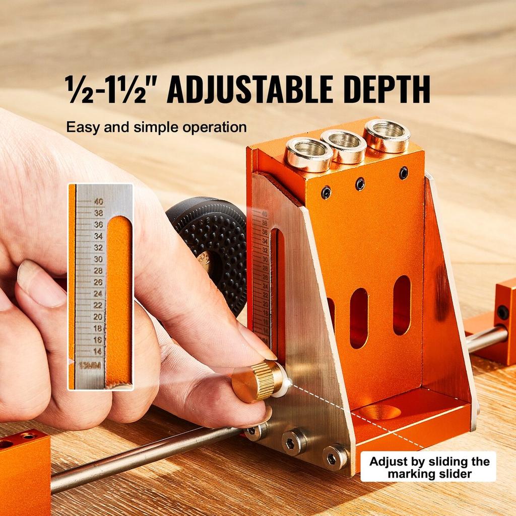 Pocket Hole Jig Kit, 34 Pcs Pocket Hole Jig System with 11" C-clamp, Fixture, Step Drills, Wrenches, Drill Stop Rings, Square Drive Bits, Toolbox, for