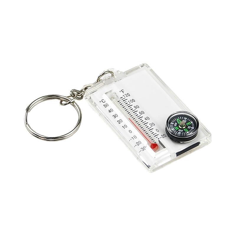 Mini Outdoor Mountaineering Keychain with Thermometer Compass Pointer Buckle Key Hook And Carabiners for Camping
