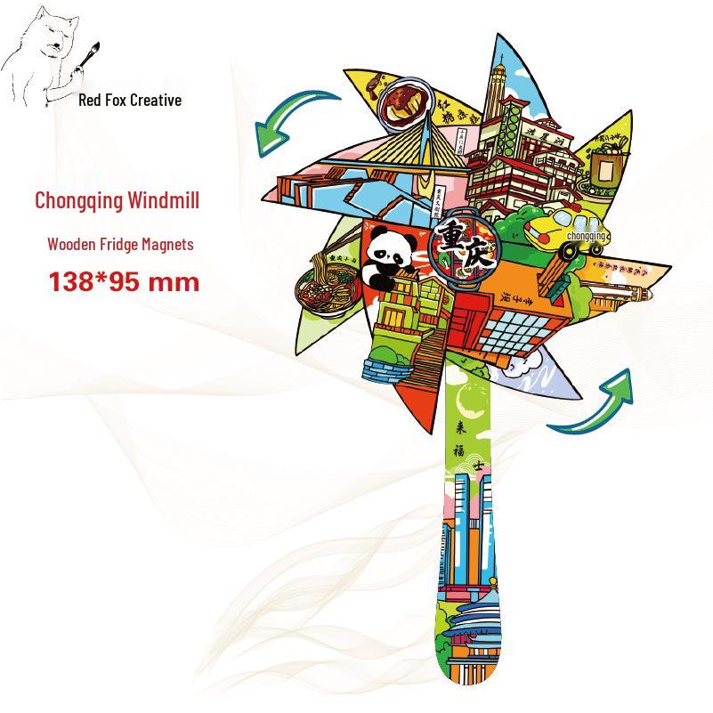 Chongqing City Attractions Wooden Magnet: Cultural & Creative Tourism Souvenir