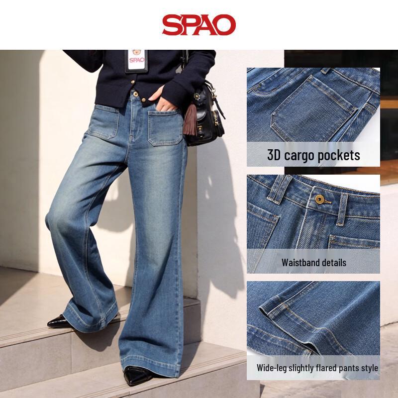 SPAO Women's High-Waisted Vintage Blue Flared Jeans