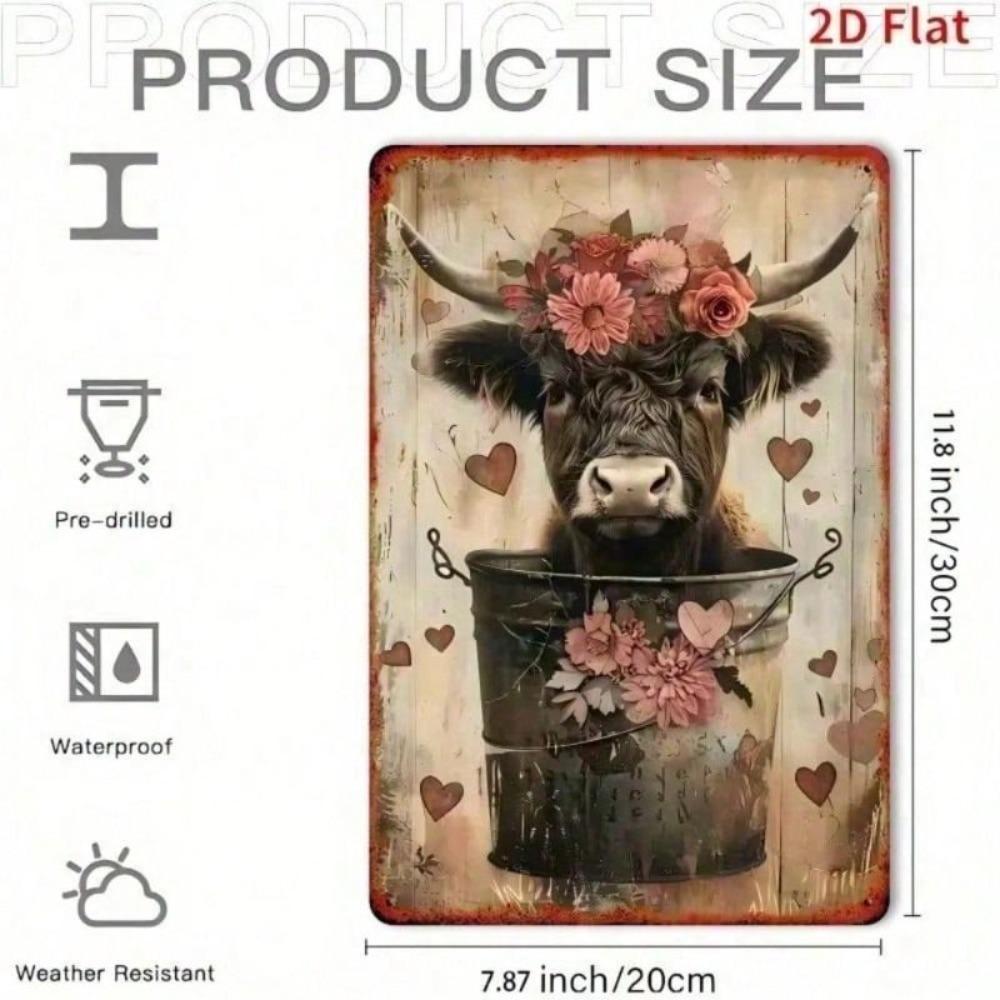 Vintage Cow Floral Metal Wall Art Country Farmhouse Decor Living Room Bedroom Unique Gift Sign