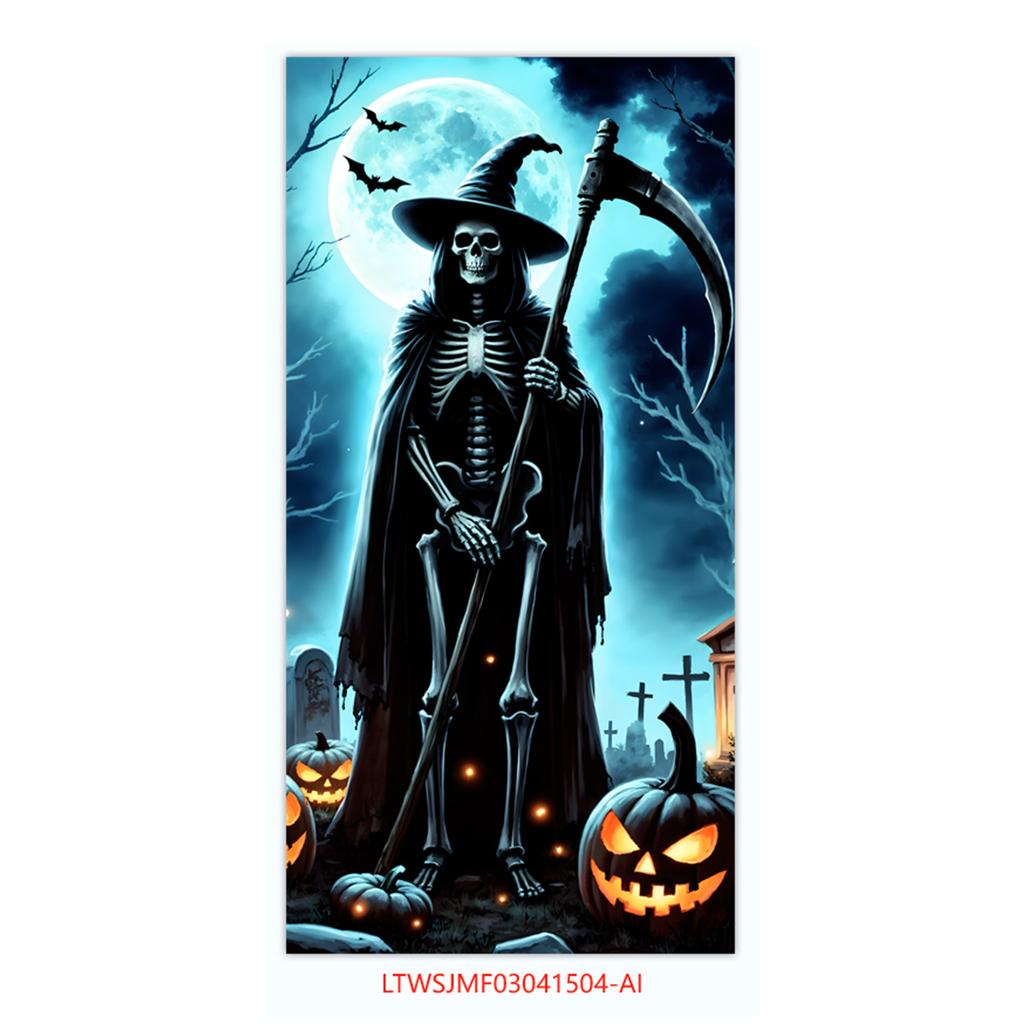 Halloween Horror Decoration Background Cloth, Haunted House Family Arrangement, Outdoor Door Curtain Hanging Cloth Vertical Poster