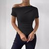 Damen Frühling Sommer Slim Draw Pleat Unregelmäßiges Kurzarm-T-Shirt