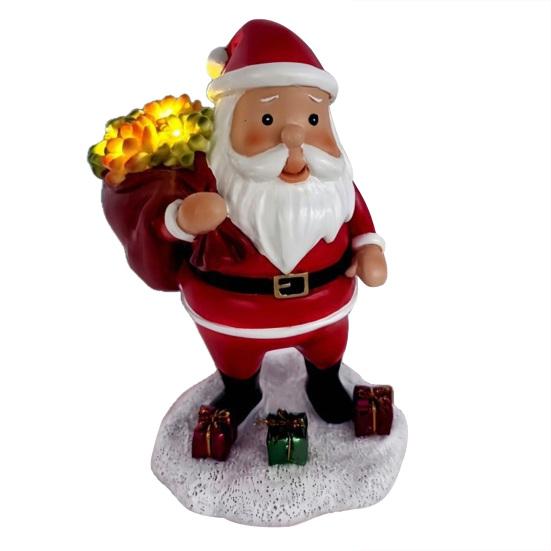 Yousheng Lighted Santa Claus Figurines Resin Santa Sculpture with Gift Bag on Back Solar Powered Light Up Christmas Statue for Indoor Outdoor Holiday