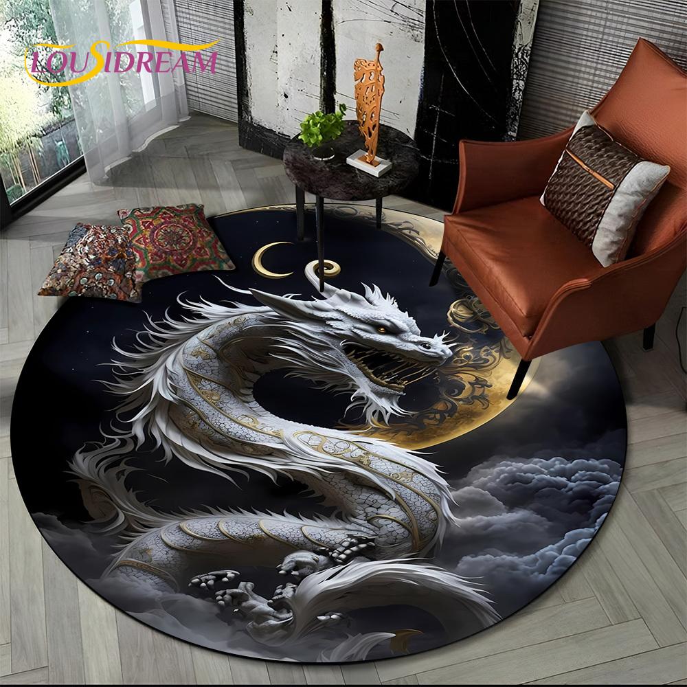 2025 New Loong Chinese Style Dreamy Dragon Cartoon Round Carpet Rug for Bedroom Living Room Sofa Decoration,pet Decor Floor Mat