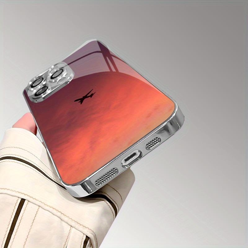 Sunset Colorful Cloud Airplane Print Glass Electroplated Phone Case For iPhone 17 16 15 14 13 12 11 Pro Max Plus 16E 17Air Cover