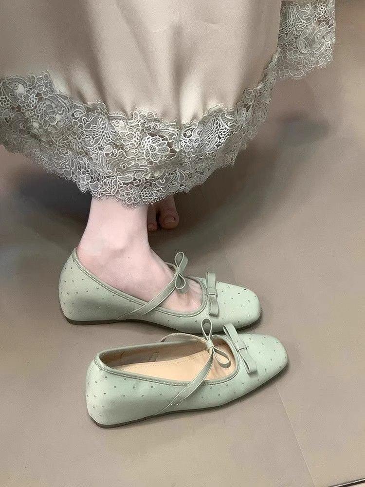 Gentle French Mary Jane Spring New Evening Wind French Light Mouth Single Shoes Square Head Bow Ballet Shoes