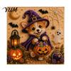Halloween Puppy Witch Decor Faux Pearl Painting Kit, Ghost 3D Art Craft Clean Paint Free Set for Adults Beginners, Home Wall Decor, DIY Stress Relief
