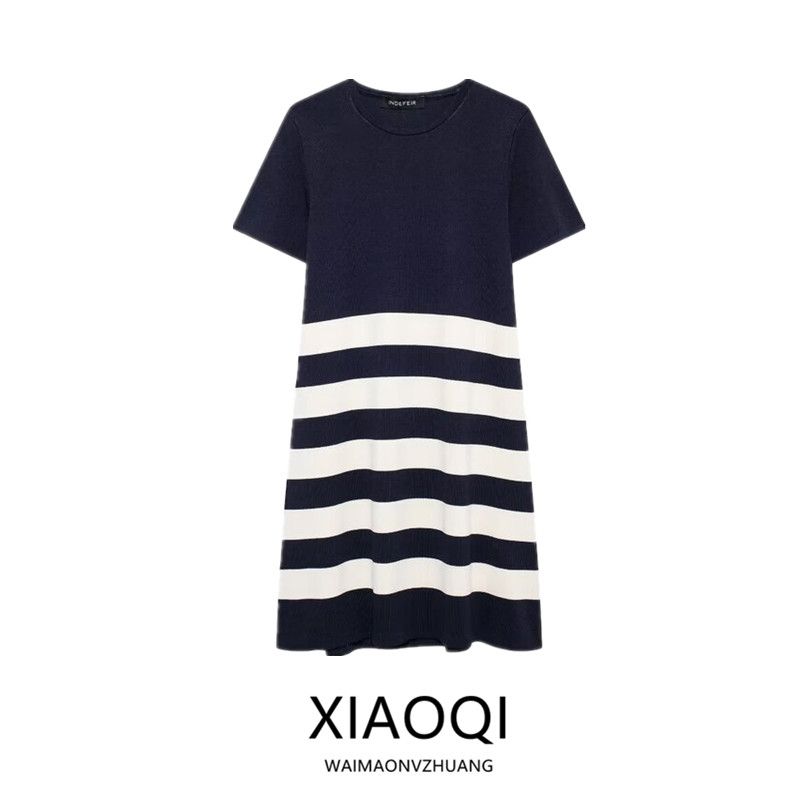 Fashion Style 2024 Autumn New Women's Clothing All-Matching Striped Knitting T-shirt Shory Style Dress 5802118