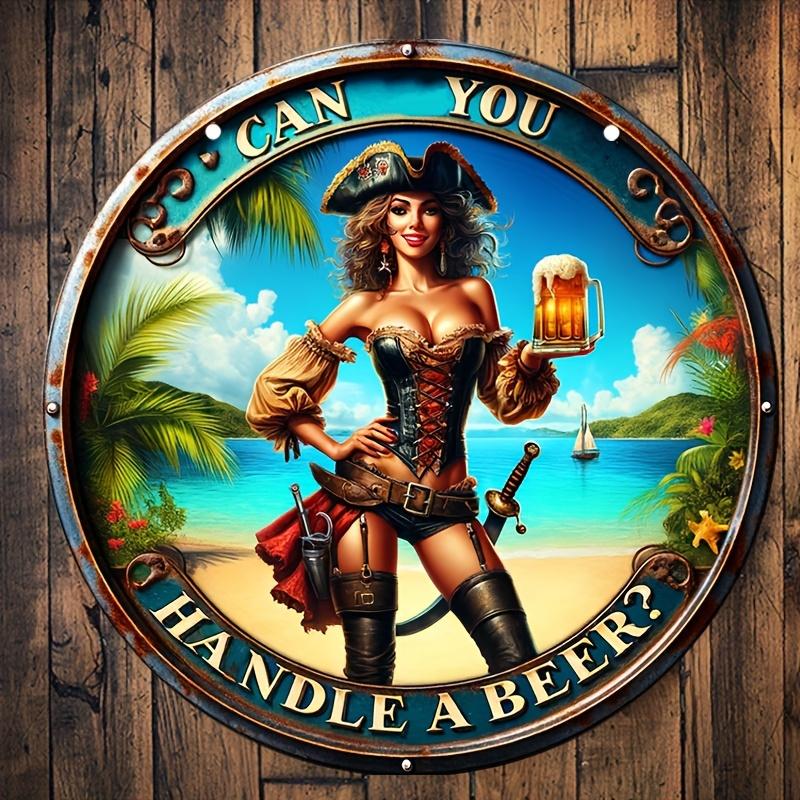 1 Stück, rundes Holzschild im Vintage-Stil – 20,3 x 20,3 cm, skurriles Willkommensschild mit Biermotiv für Haustür, Männerhöhle, Zimmer, Wand, Haus, Bar, Garten und Hof