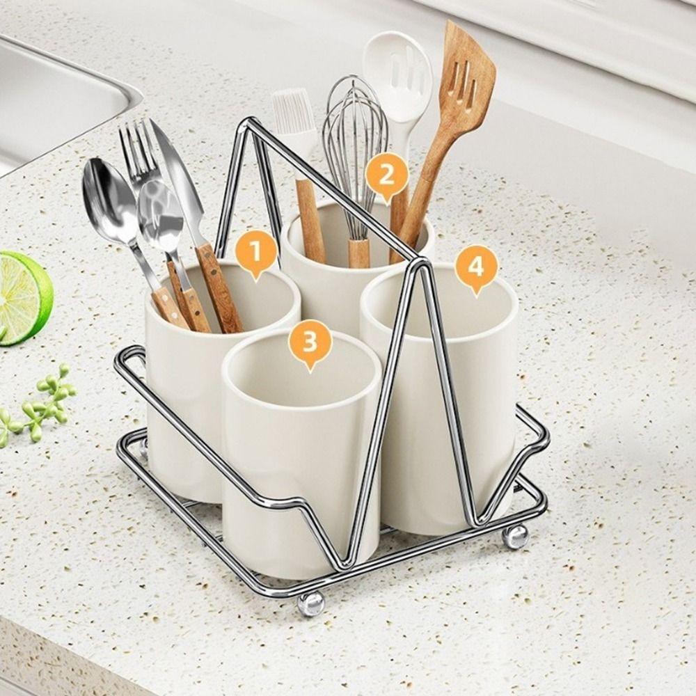 Carbon Steel Chopsticks Storage Box Large Capacity Space Saving Cutlery Storage Rack Detachable Countertop Type