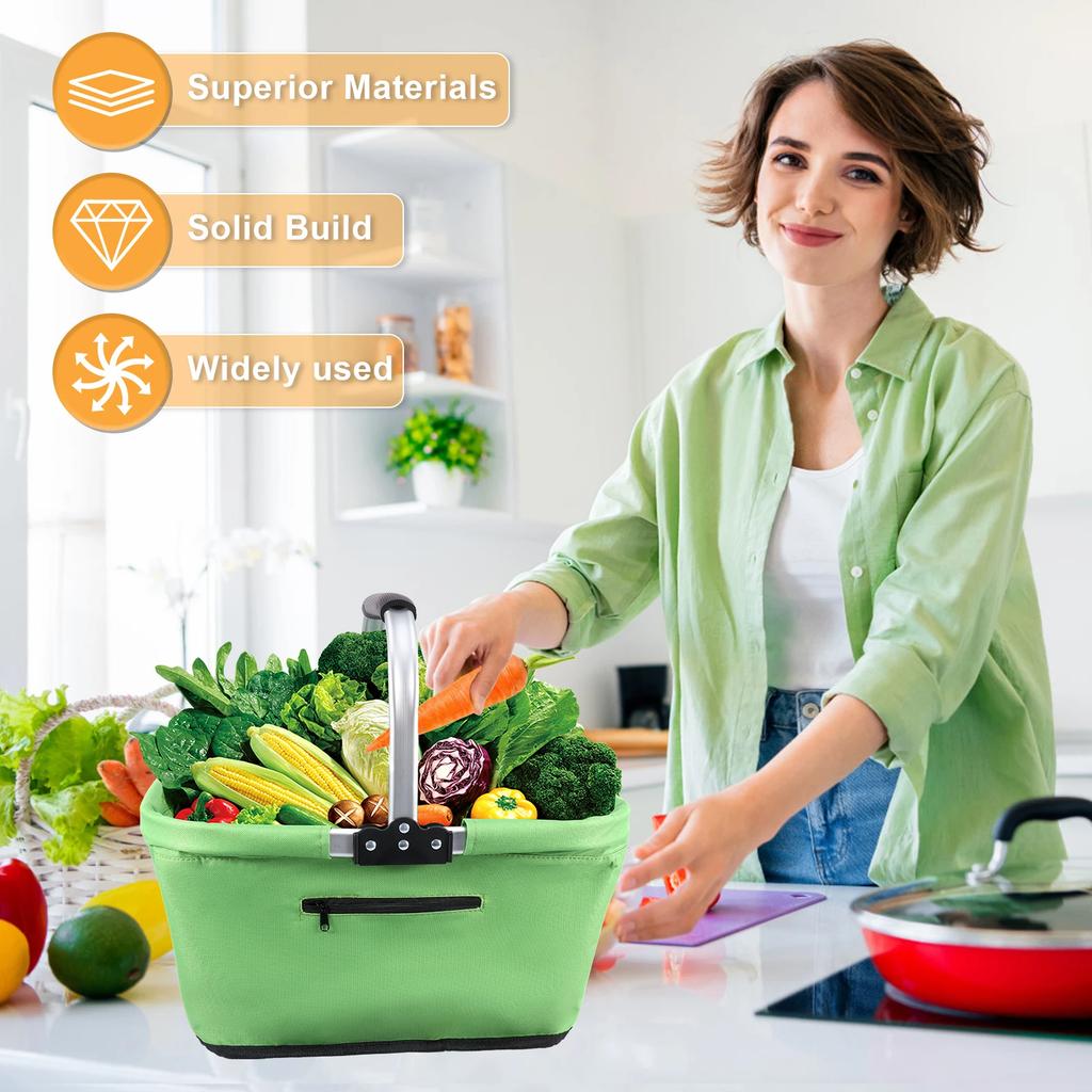 23L Portable Outdoor Picnic Basket 600D Oxford Cloth Home Toiletry Storage Collapsible Shopping Basket for Travel Picnic Shoppin